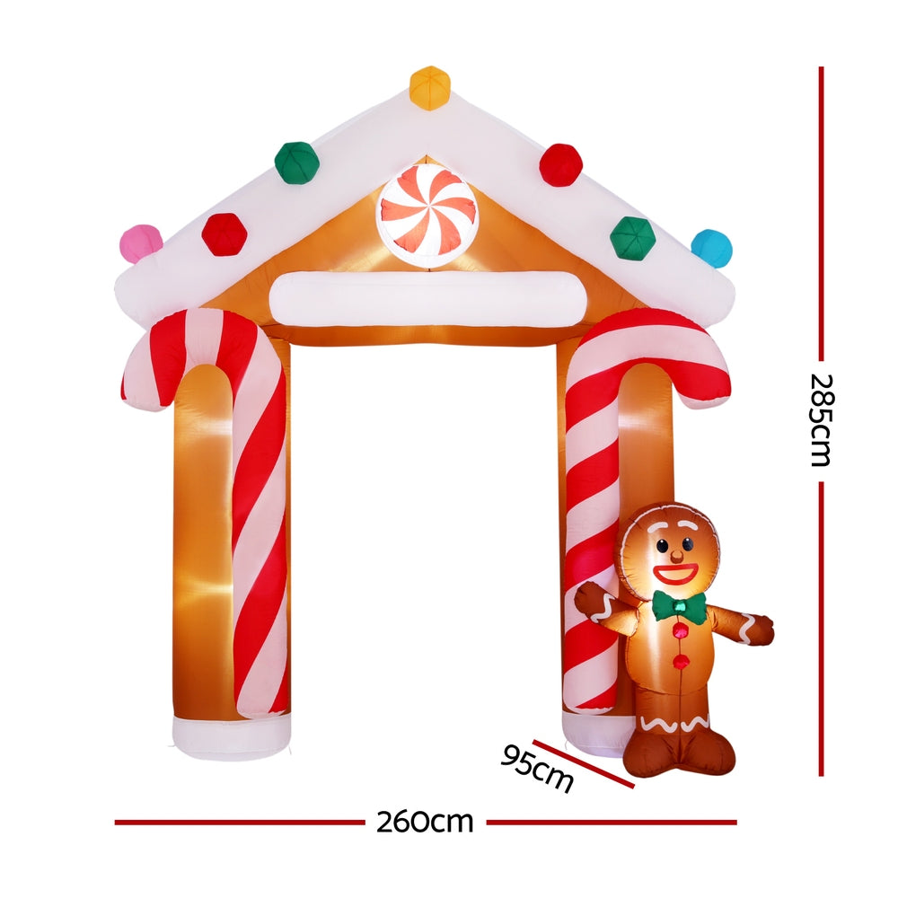 2.85M Inflatable Gingerbread Archway – LED-Lit Christmas Decoration
