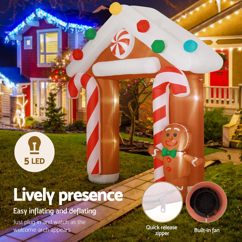 2.85M Inflatable Gingerbread Archway – LED-Lit Christmas Decoration