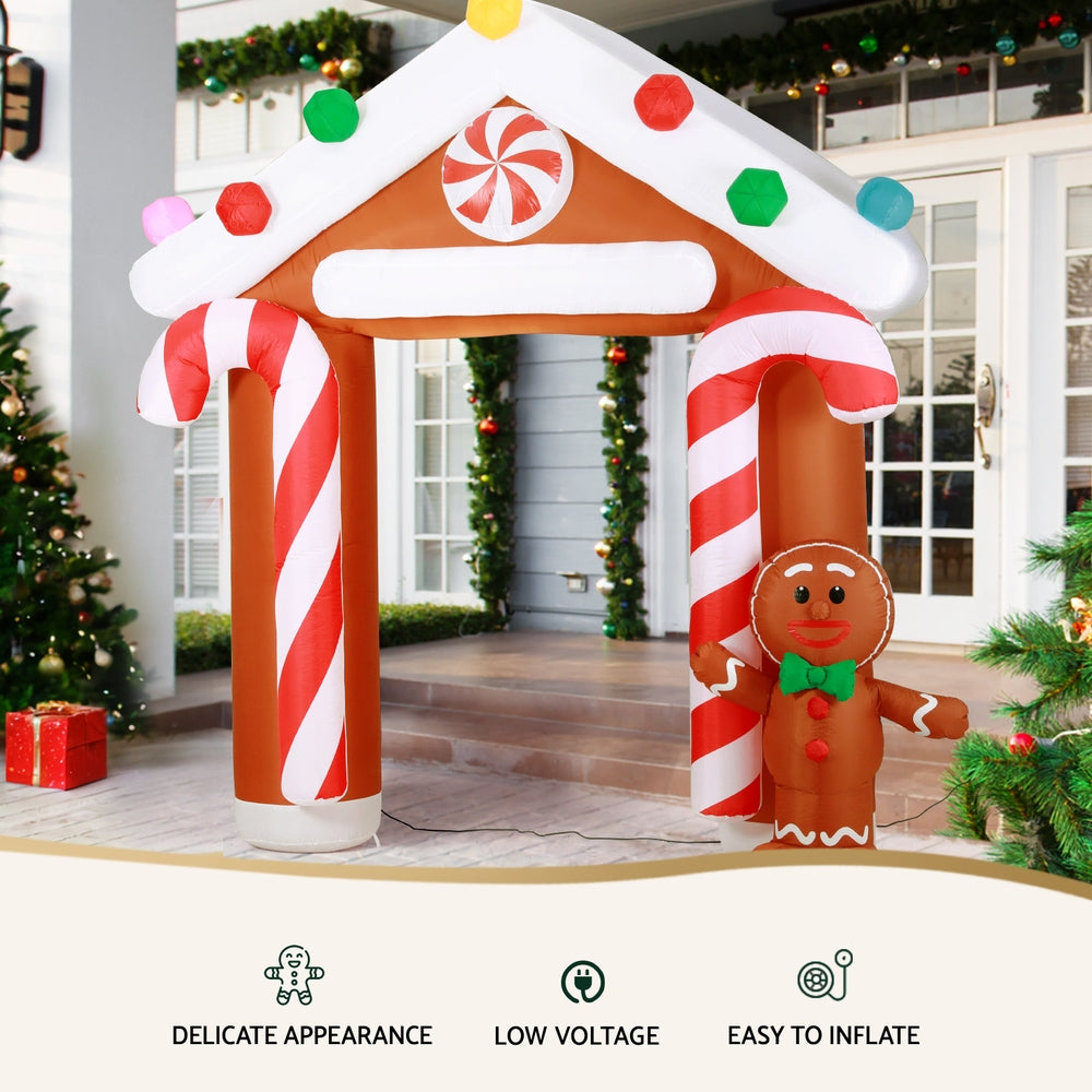 2.85M Inflatable Gingerbread Archway – LED-Lit Christmas Decoration