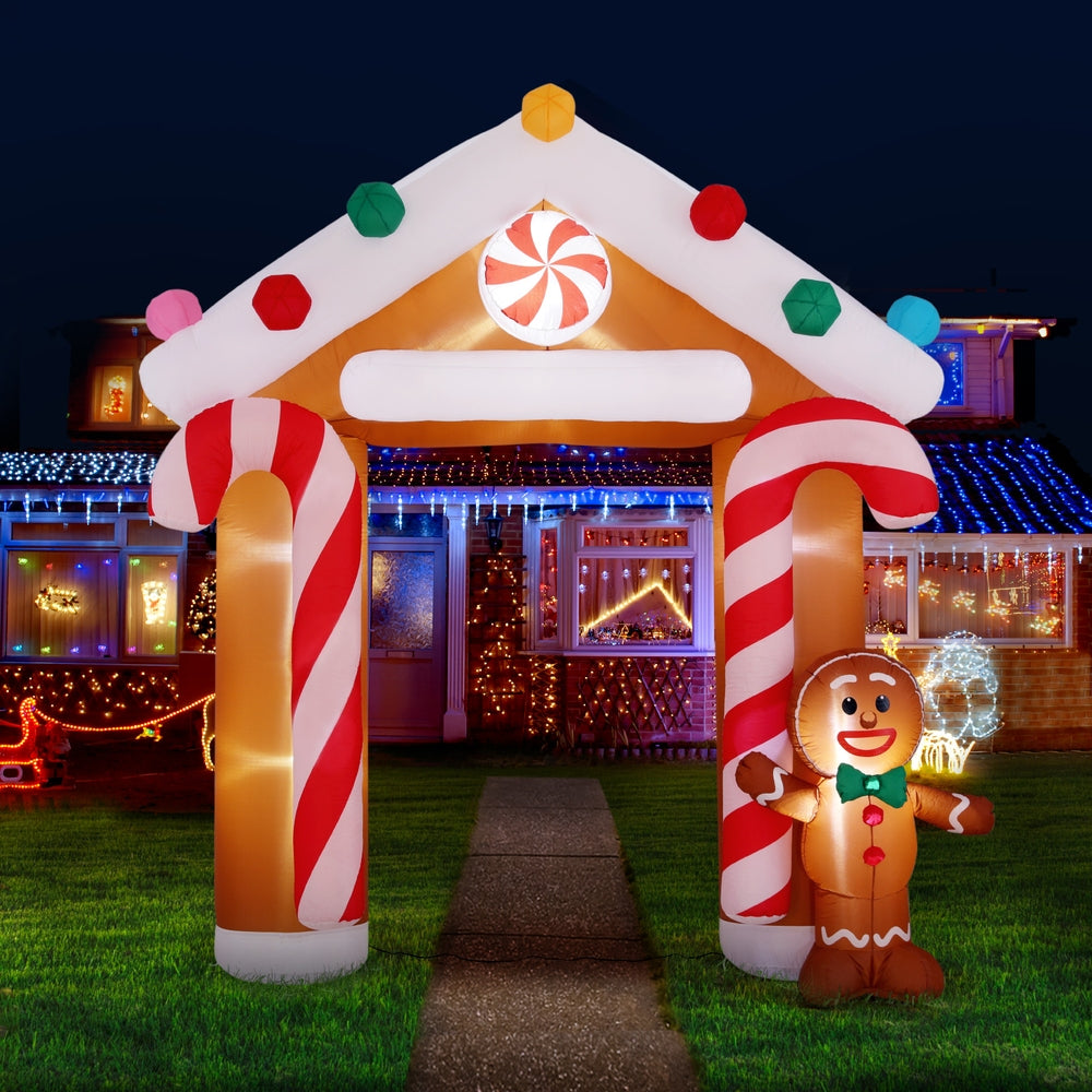 2.85M Inflatable Gingerbread Archway – LED-Lit Christmas Decoration
