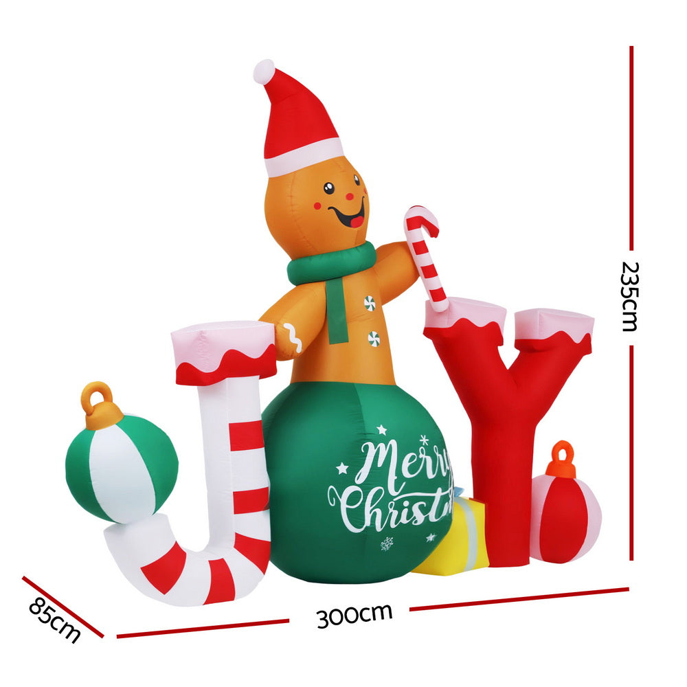 3M Inflatable Gingerbread JOY Christmas Decoration – LED Illuminated