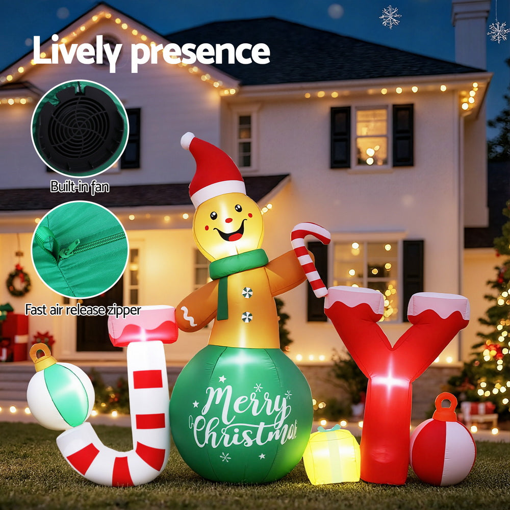 3M Inflatable Gingerbread JOY Christmas Decoration – LED Illuminated