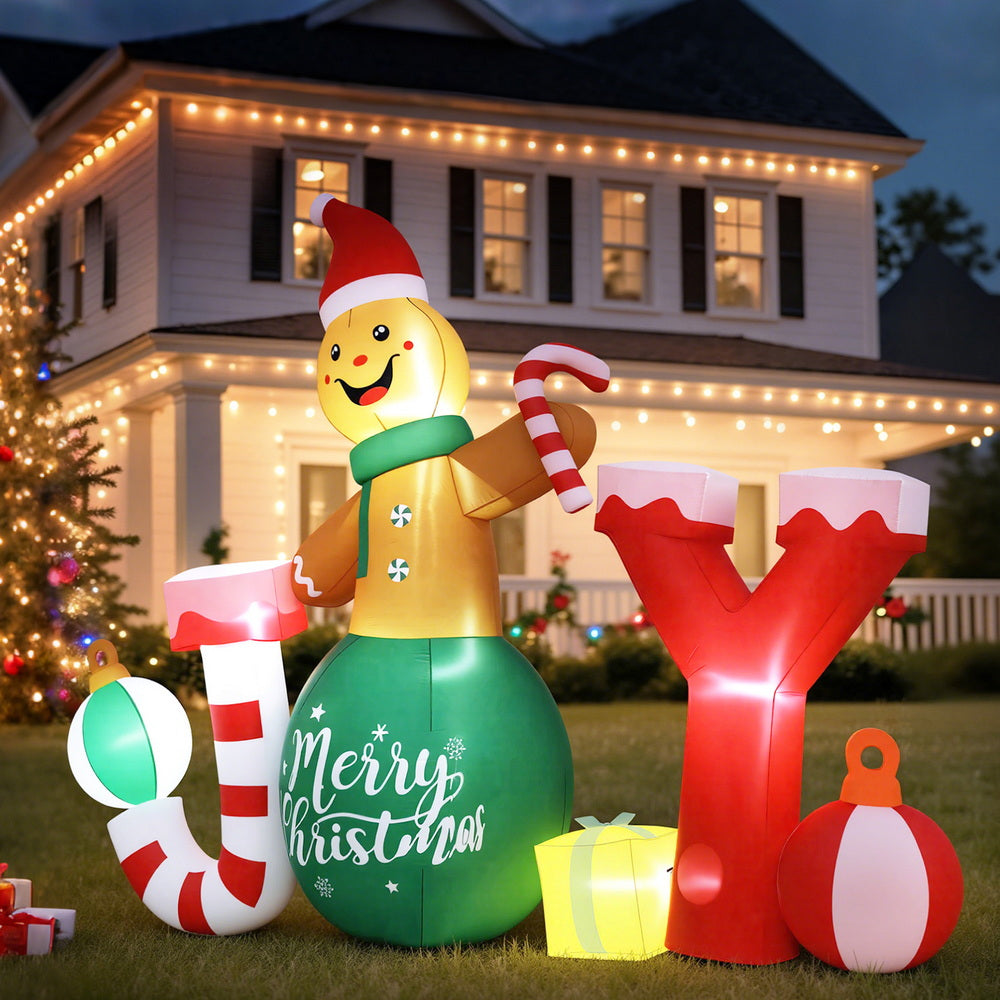 3M Inflatable Gingerbread JOY Christmas Decoration – LED Illuminated