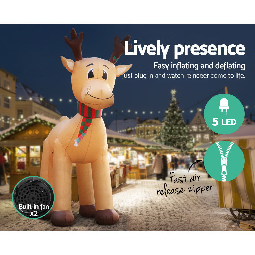 5M Giant Inflatable Reindeer – LED-Lit Christmas Decoration