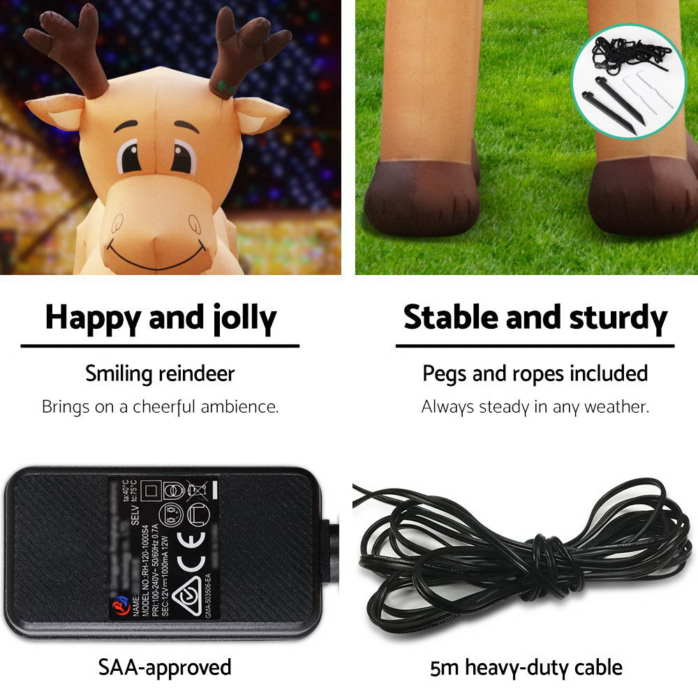 5M Giant Inflatable Reindeer – LED-Lit Christmas Decoration