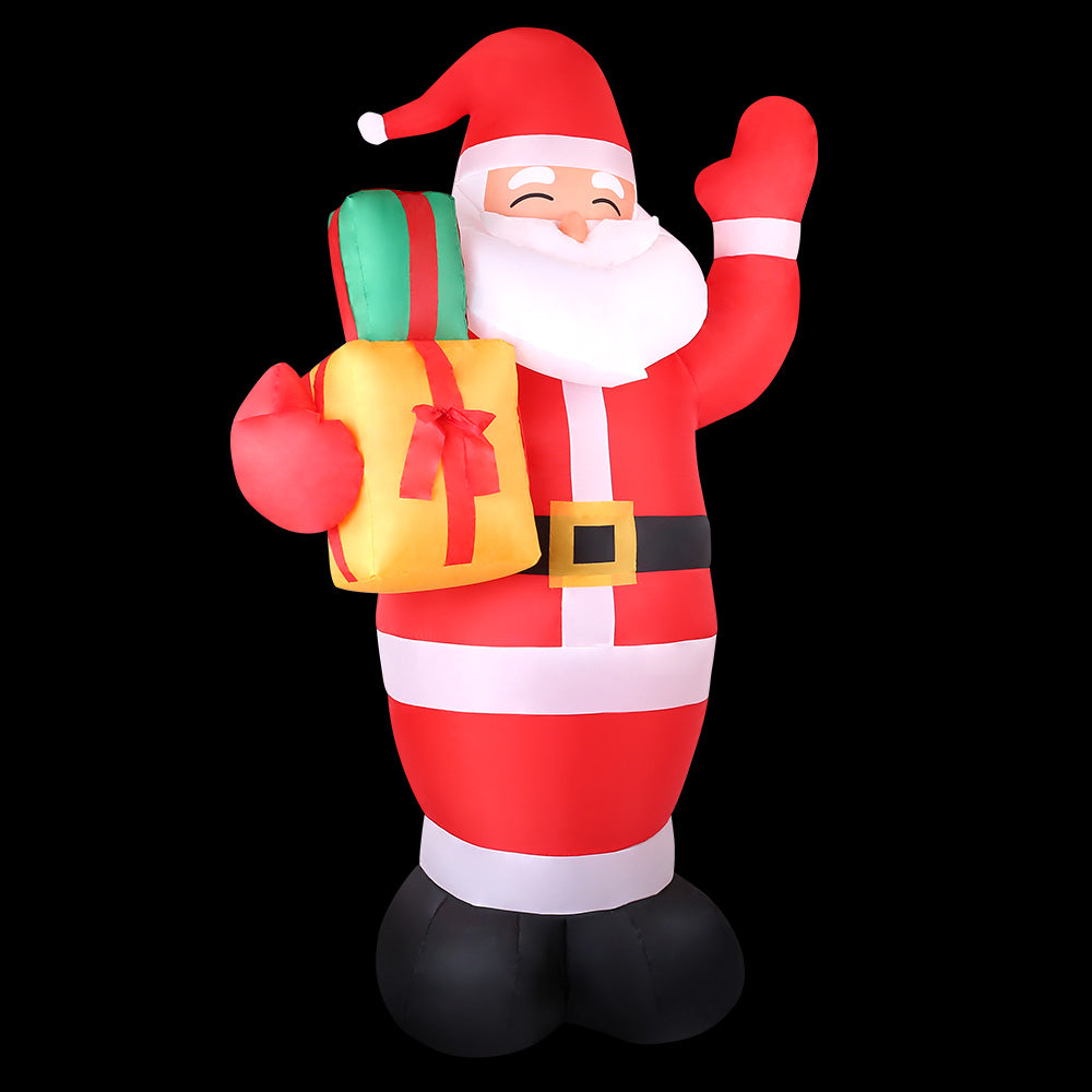 2.4M Inflatable Santa Holding Presents – LED-Lit Christmas Decoration