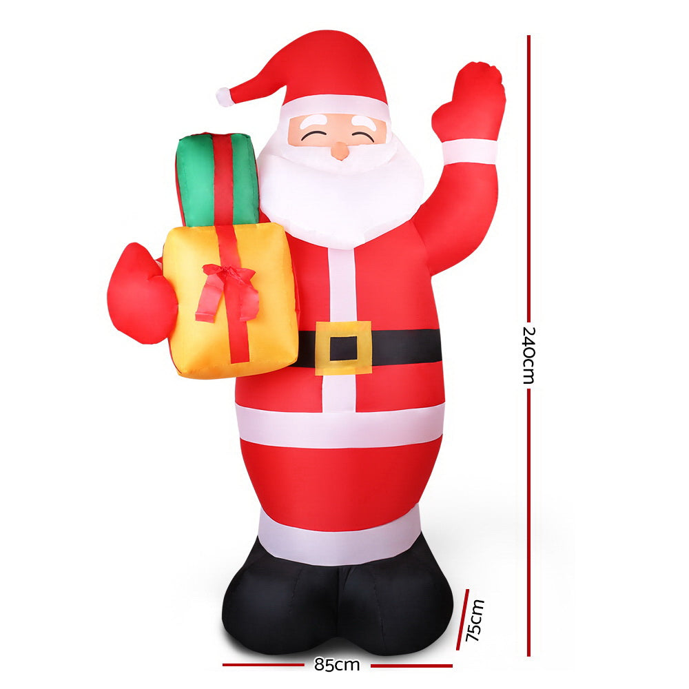 2.4M Inflatable Santa Holding Presents – LED-Lit Christmas Decoration