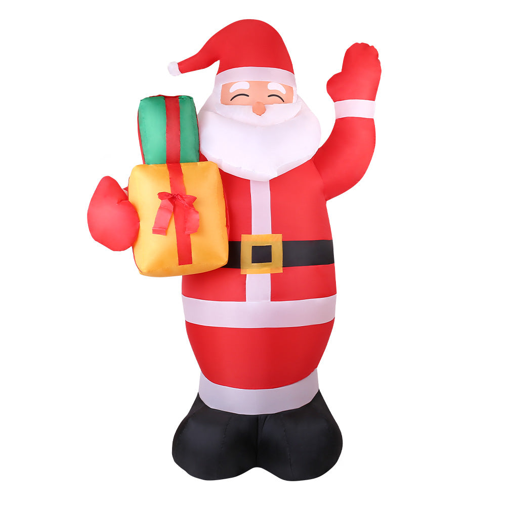2.4M Inflatable Santa Holding Presents – LED-Lit Christmas Decoration