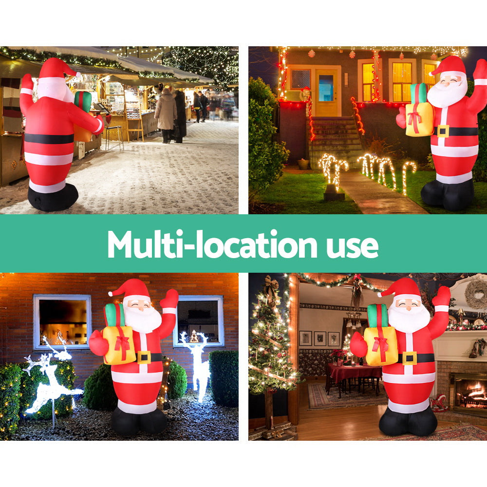 2.4M Inflatable Santa Holding Presents – LED-Lit Christmas Decoration