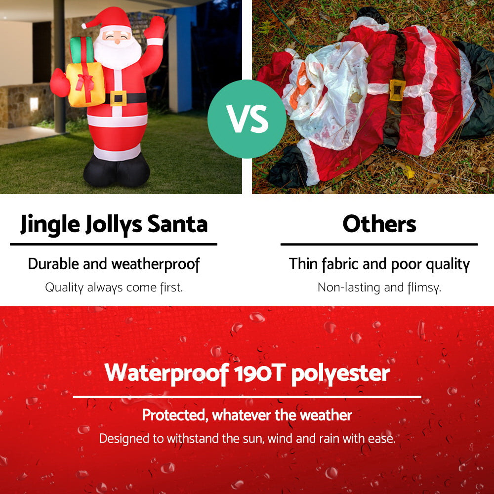 2.4M Inflatable Santa Holding Presents – LED-Lit Christmas Decoration