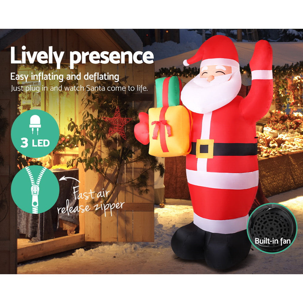 2.4M Inflatable Santa Holding Presents – LED-Lit Christmas Decoration