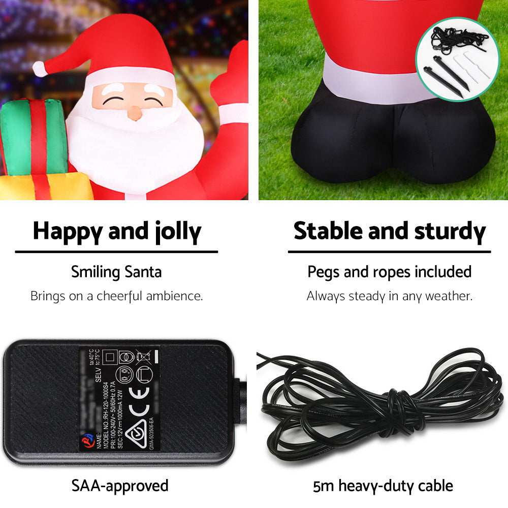 2.4M Inflatable Santa Holding Presents – LED-Lit Christmas Decoration