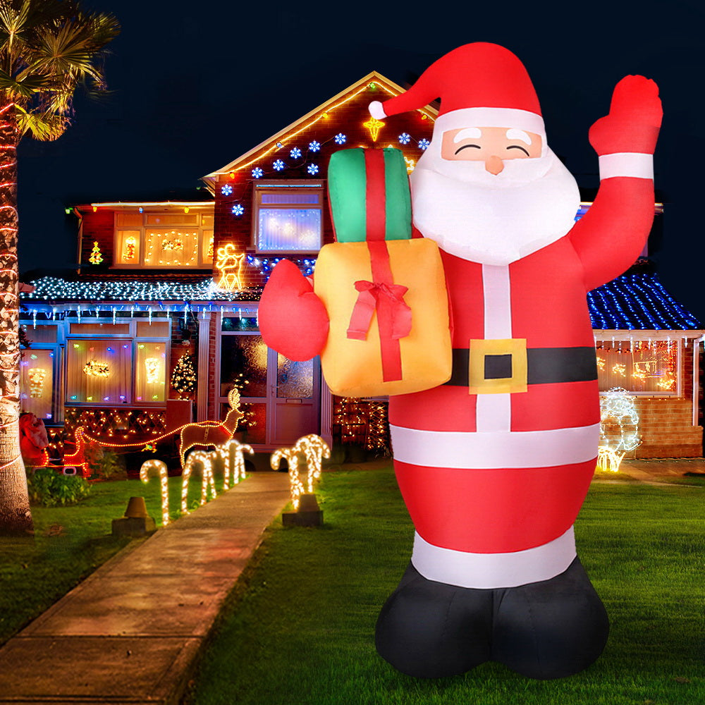 2.4M Inflatable Santa Holding Presents – LED-Lit Christmas Decoration