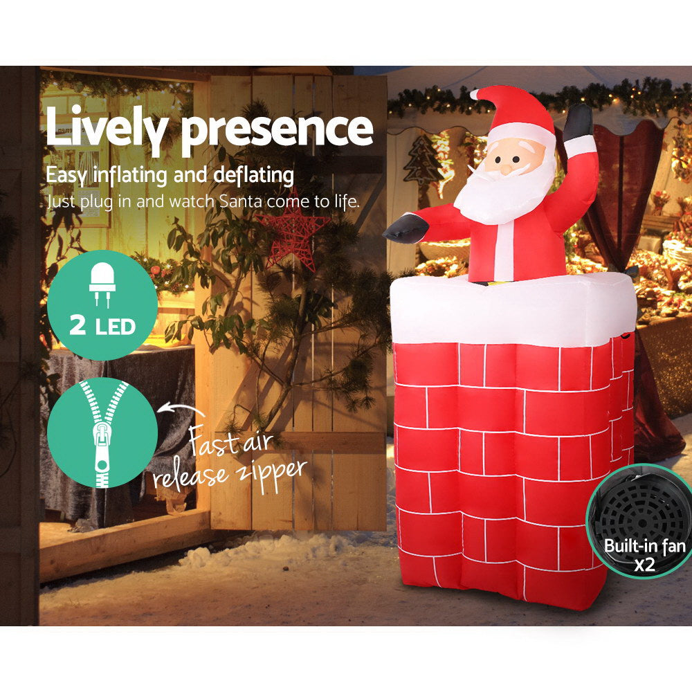 1.8M Inflatable Santa & Chimney – LED-Lit Christmas Decoration