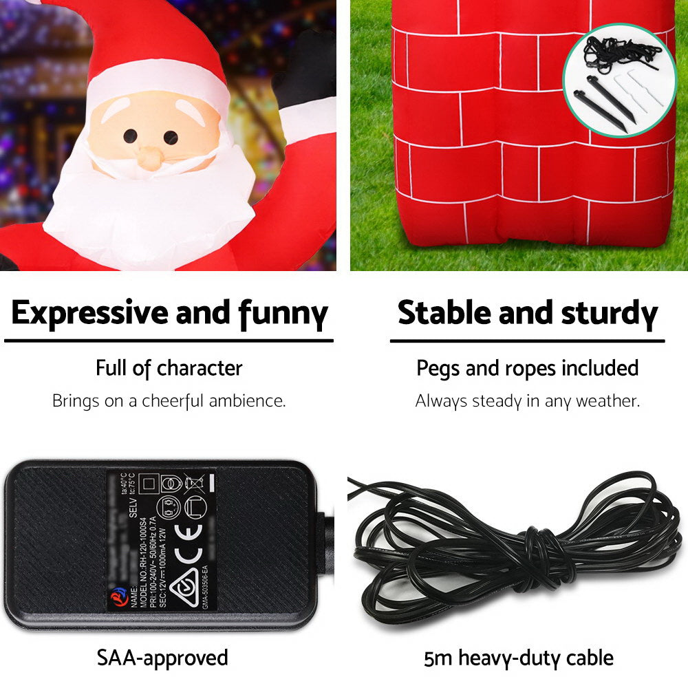 1.8M Inflatable Santa & Chimney – LED-Lit Christmas Decoration