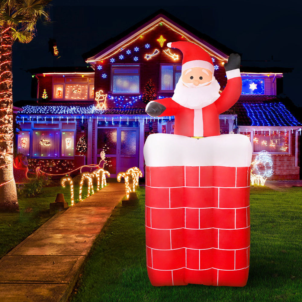 1.8M Inflatable Santa & Chimney – LED-Lit Christmas Decoration