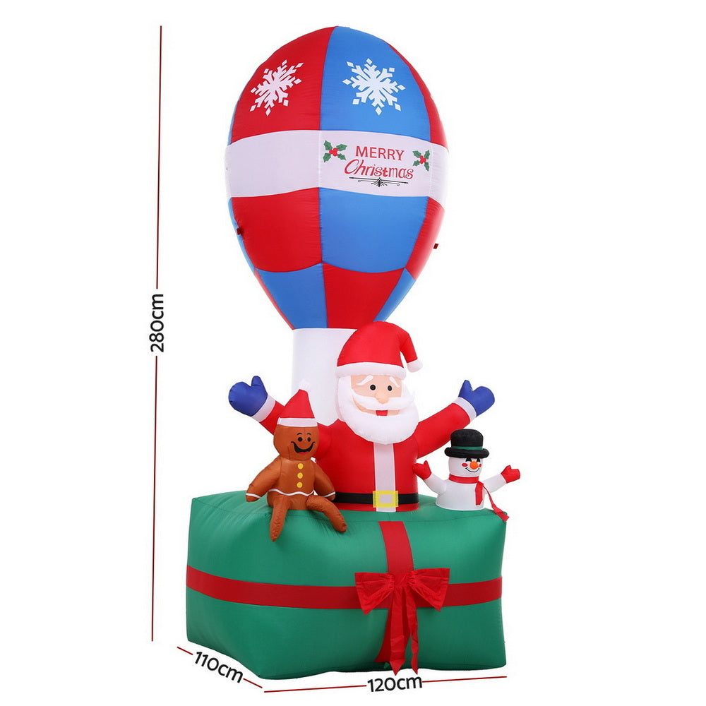 2.8M Inflatable Santa in Hot Air Balloon – LED Illuminated Christmas Decoration