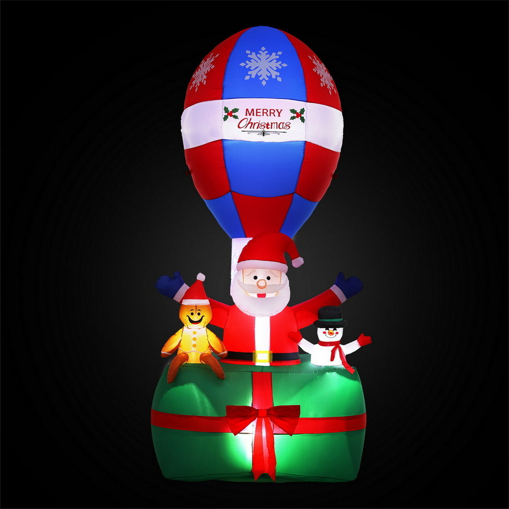 2.8M Inflatable Santa in Hot Air Balloon – LED Illuminated Christmas Decoration