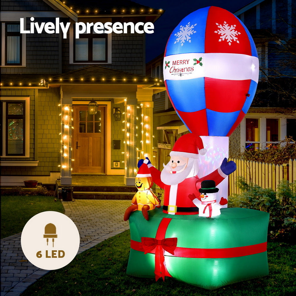 2.8M Inflatable Santa in Hot Air Balloon – LED Illuminated Christmas Decoration