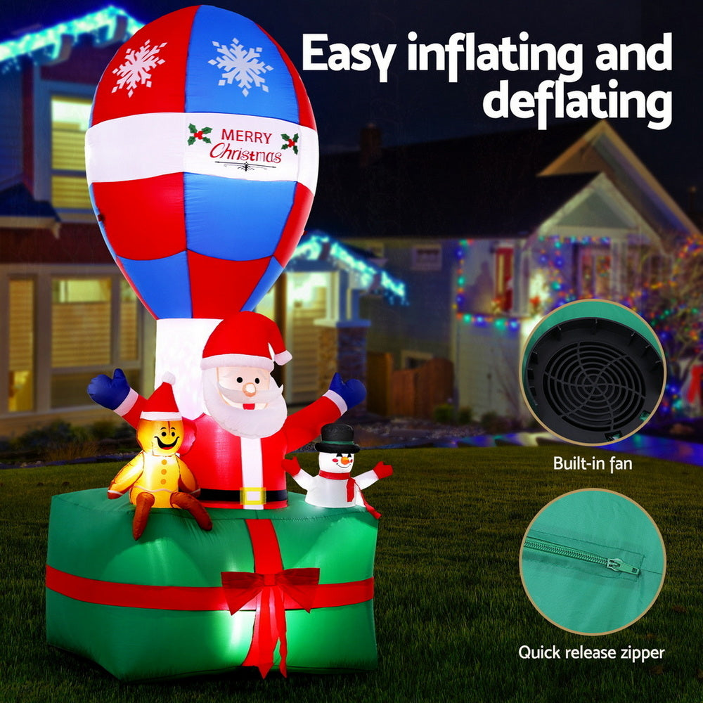 2.8M Inflatable Santa in Hot Air Balloon – LED Illuminated Christmas Decoration