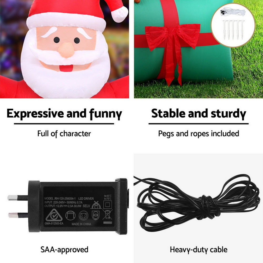 2.8M Inflatable Santa in Hot Air Balloon – LED Illuminated Christmas Decoration