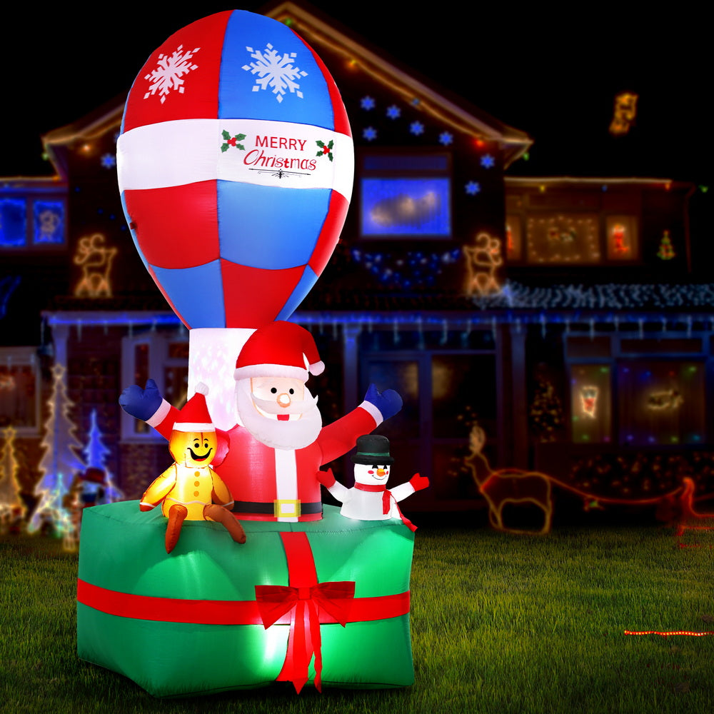 2.8M Inflatable Santa in Hot Air Balloon – LED Illuminated Christmas Decoration