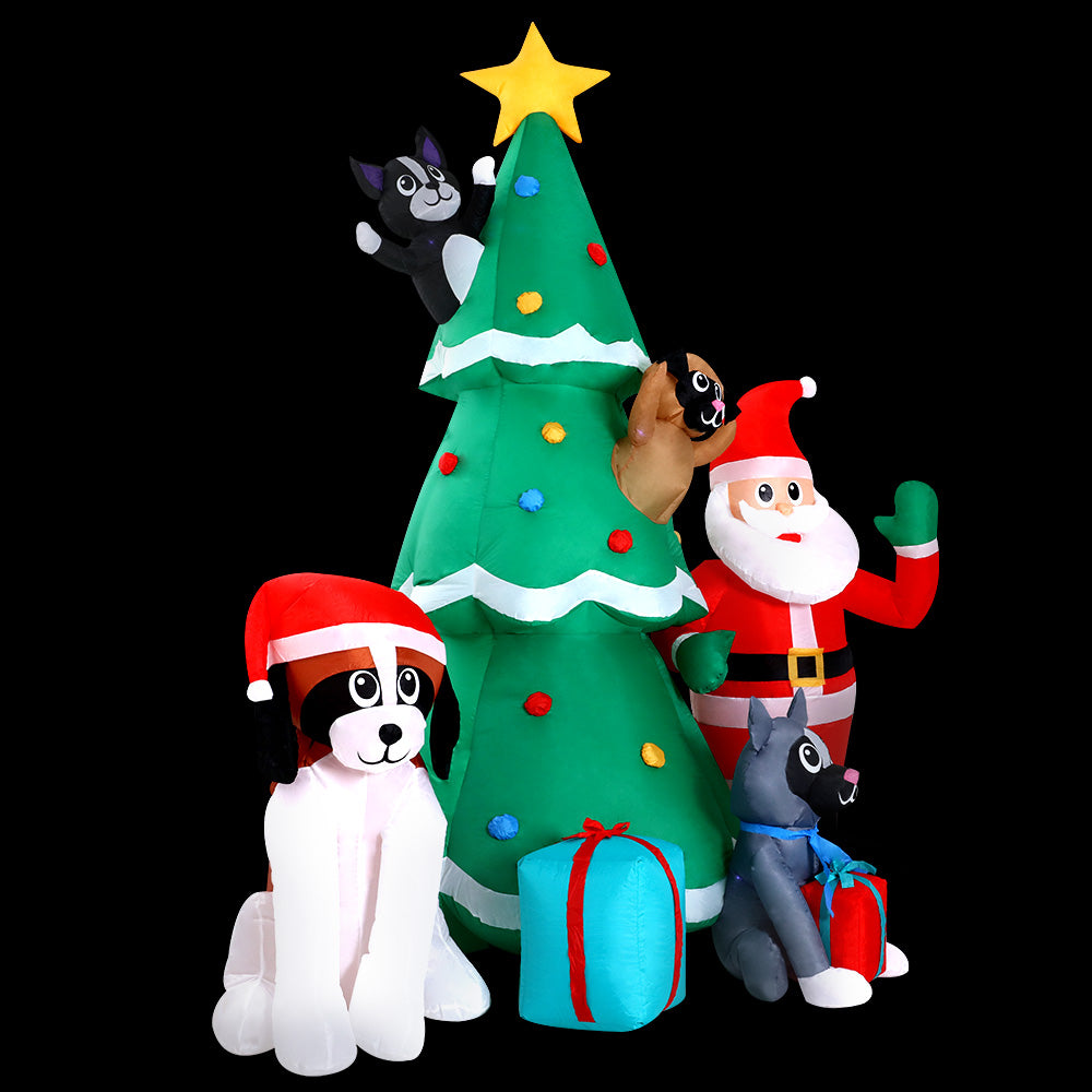 3.04M Inflatable Santa, Christmas Tree & Puppy – LED-Lit Holiday Decoration