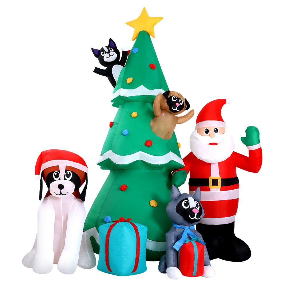 3.04M Inflatable Santa, Christmas Tree & Puppy – LED-Lit Holiday Decoration