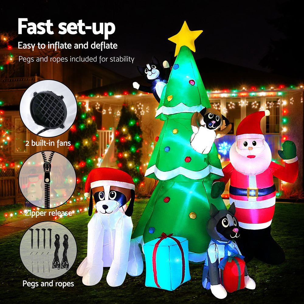 3.04M Inflatable Santa, Christmas Tree & Puppy – LED-Lit Holiday Decoration