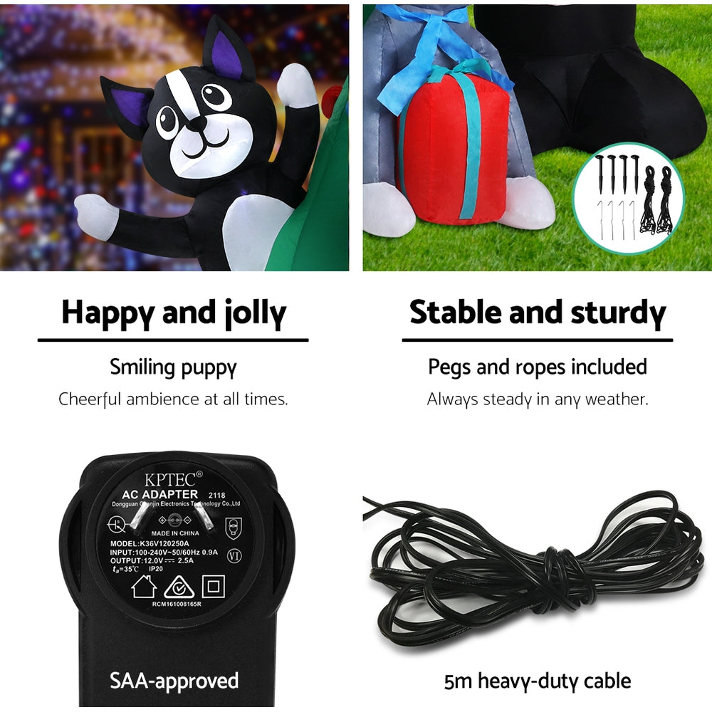 3.04M Inflatable Santa, Christmas Tree & Puppy – LED-Lit Holiday Decoration