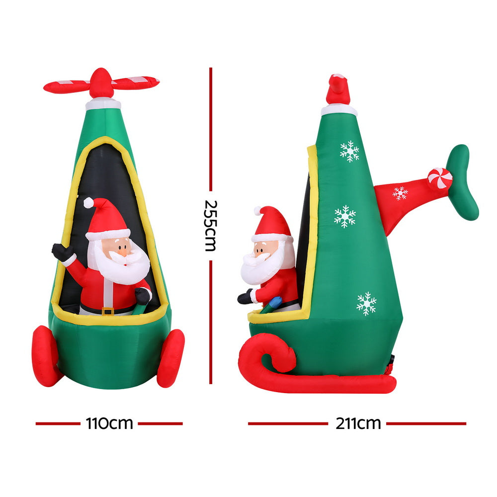 2.55M Inflatable Santa in Helicopter – LED-Lit Christmas Decoration