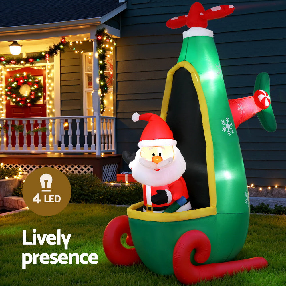 2.55M Inflatable Santa in Helicopter – LED-Lit Christmas Decoration