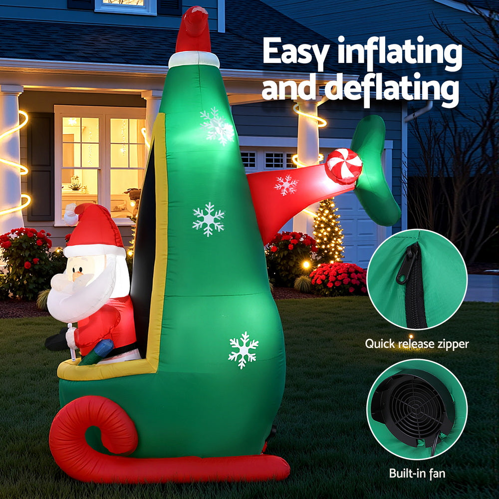 2.55M Inflatable Santa in Helicopter – LED-Lit Christmas Decoration
