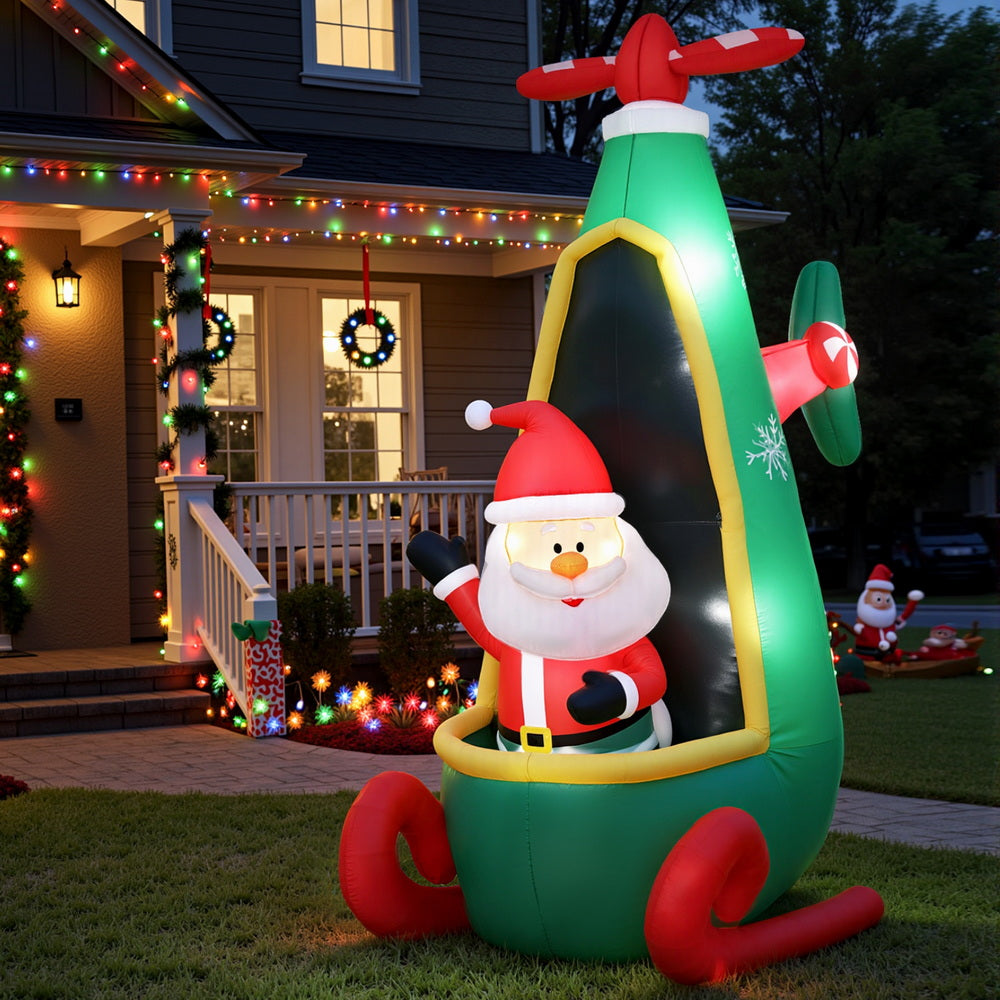 2.55M Inflatable Santa in Helicopter – LED-Lit Christmas Decoration