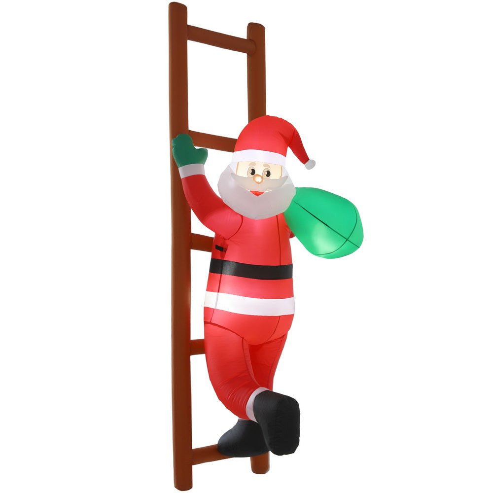 2.45M Inflatable Santa Climbing Ladder – LED-Lit Christmas Decoration