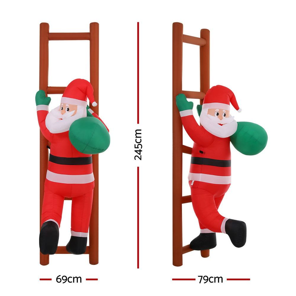 2.45M Inflatable Santa Climbing Ladder – LED-Lit Christmas Decoration