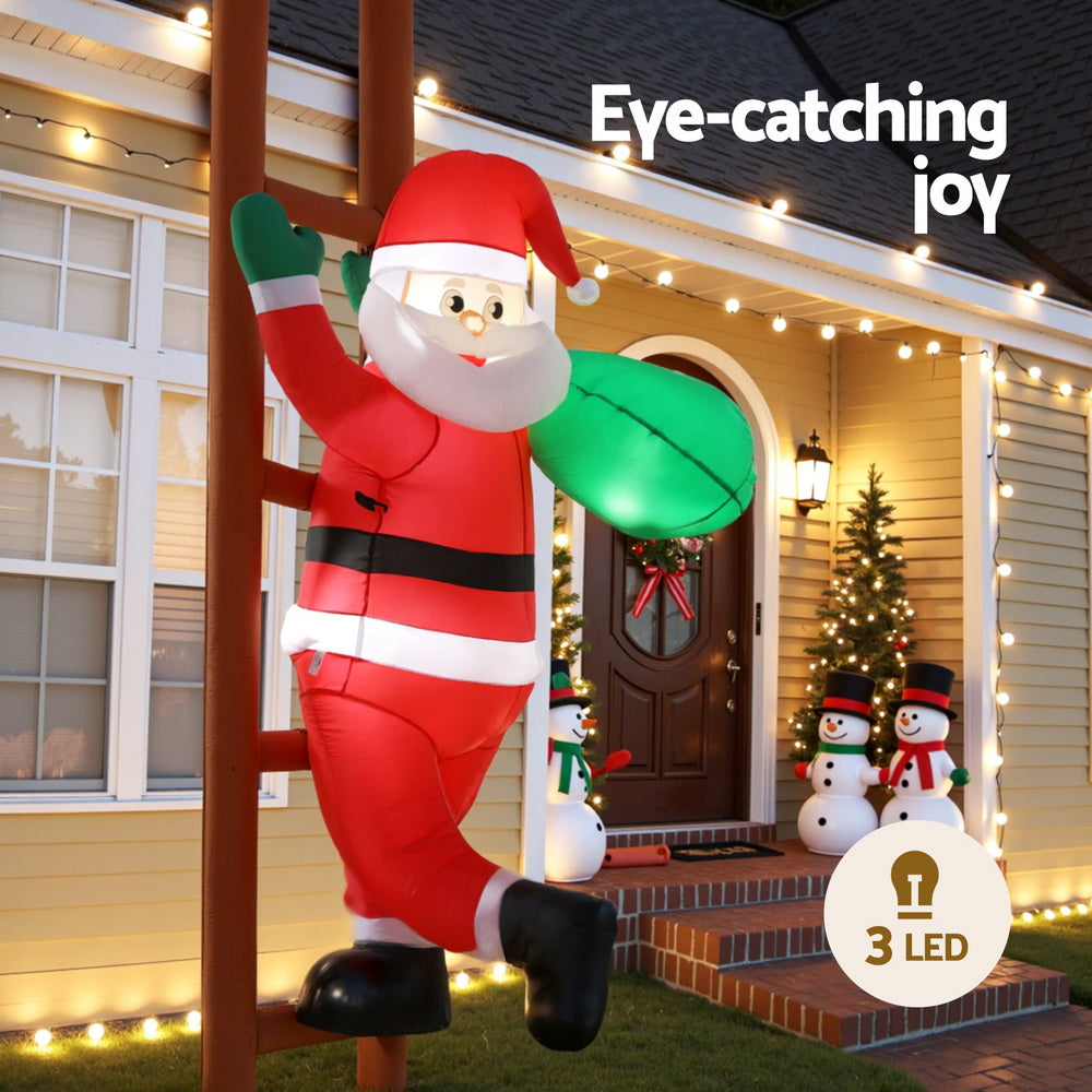 2.45M Inflatable Santa Climbing Ladder – LED-Lit Christmas Decoration