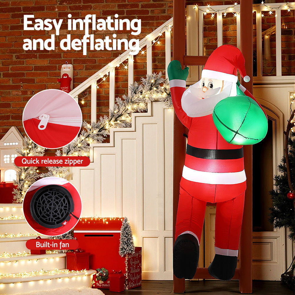 2.45M Inflatable Santa Climbing Ladder – LED-Lit Christmas Decoration