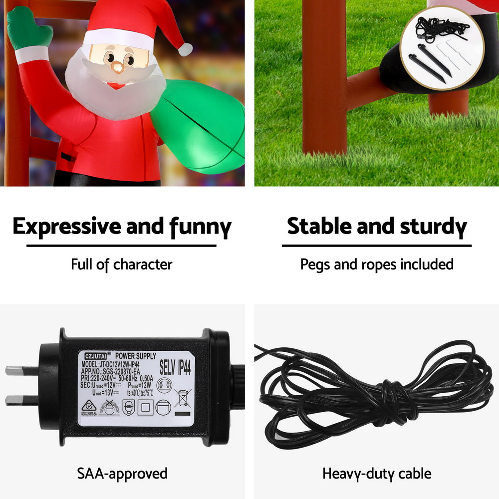 2.45M Inflatable Santa Climbing Ladder – LED-Lit Christmas Decoration