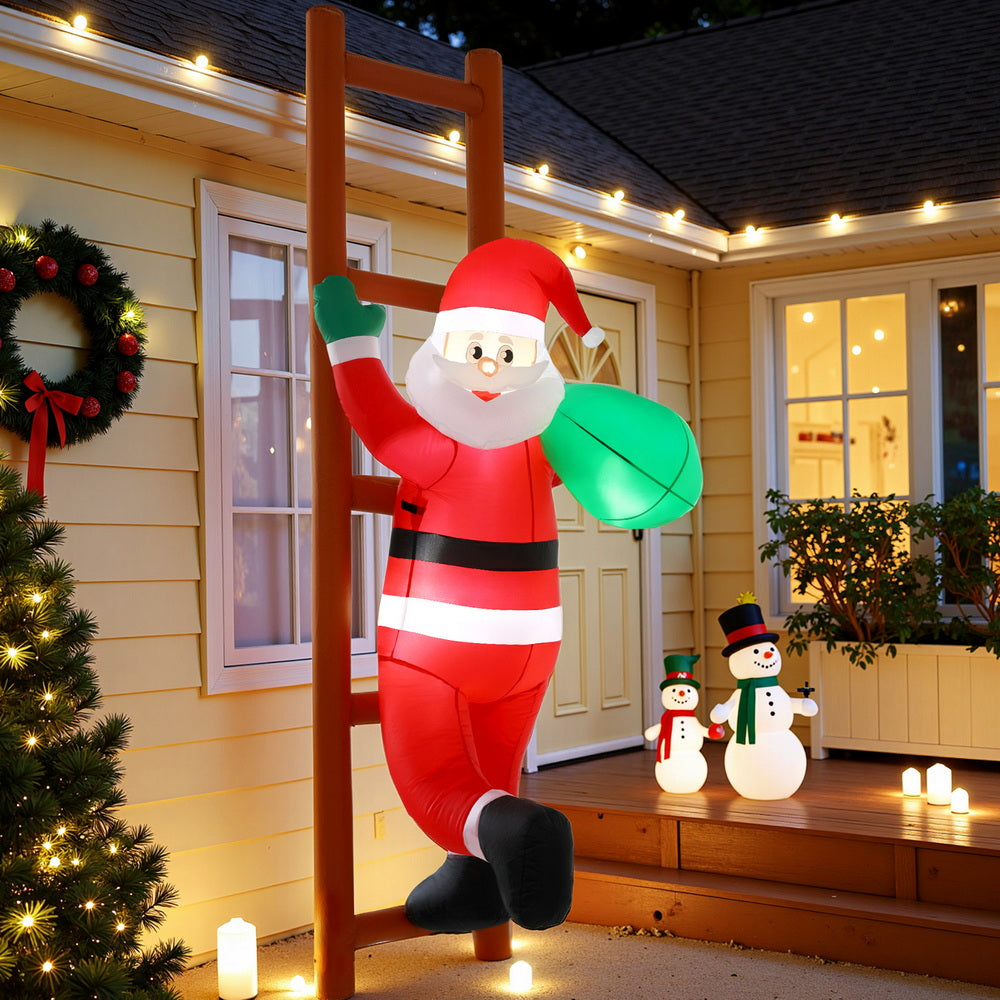 2.45M Inflatable Santa Climbing Ladder – LED-Lit Christmas Decoration