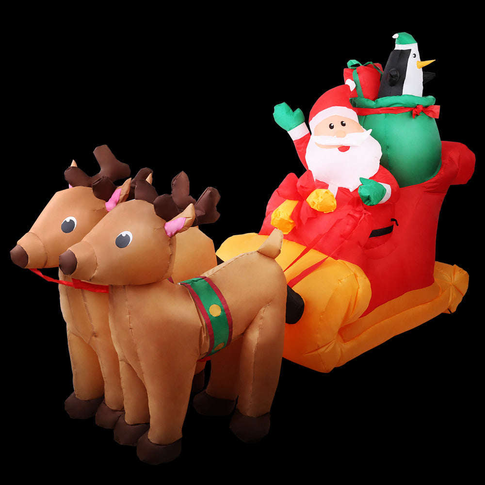2.2M Inflatable Santa in Sleigh – LED-Lit Christmas Decoration