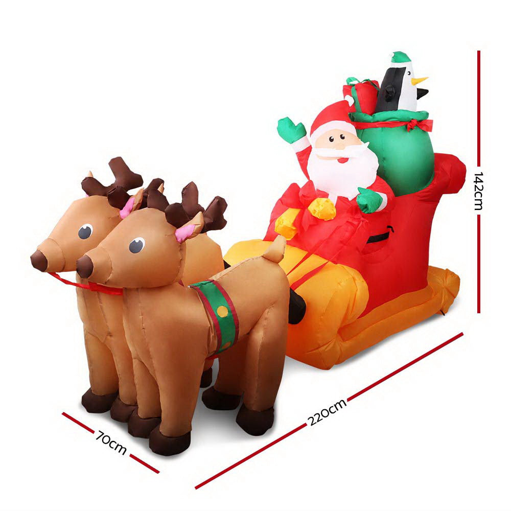 2.2M Inflatable Santa in Sleigh – LED-Lit Christmas Decoration