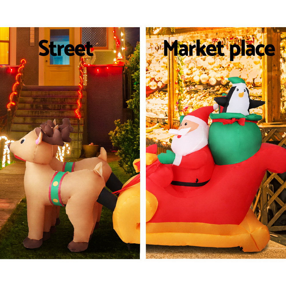 2.2M Inflatable Santa in Sleigh – LED-Lit Christmas Decoration