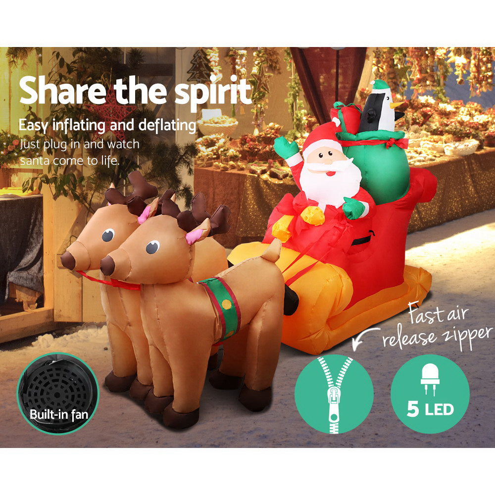 2.2M Inflatable Santa in Sleigh – LED-Lit Christmas Decoration