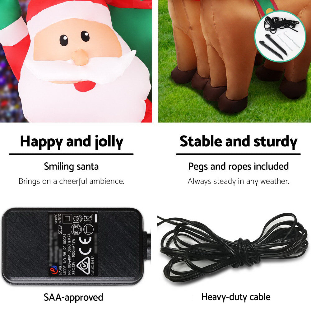 2.2M Inflatable Santa in Sleigh – LED-Lit Christmas Decoration