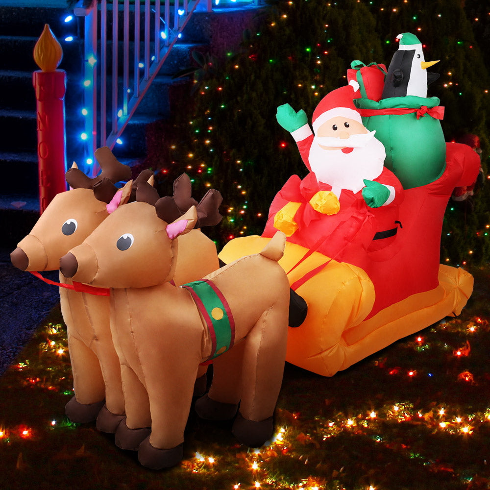 2.2M Inflatable Santa in Sleigh – LED-Lit Christmas Decoration