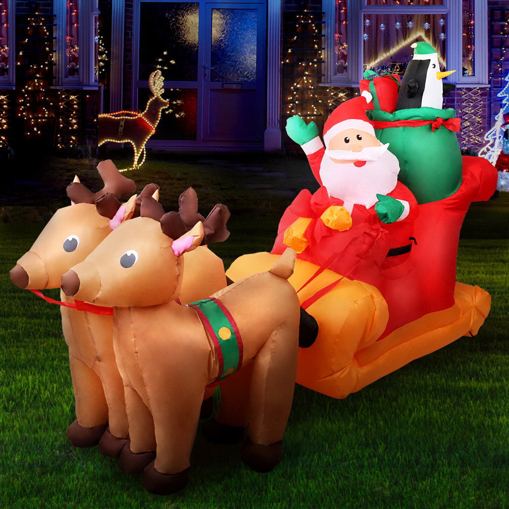 2.2M Inflatable Santa in Sleigh – LED-Lit Christmas Decoration