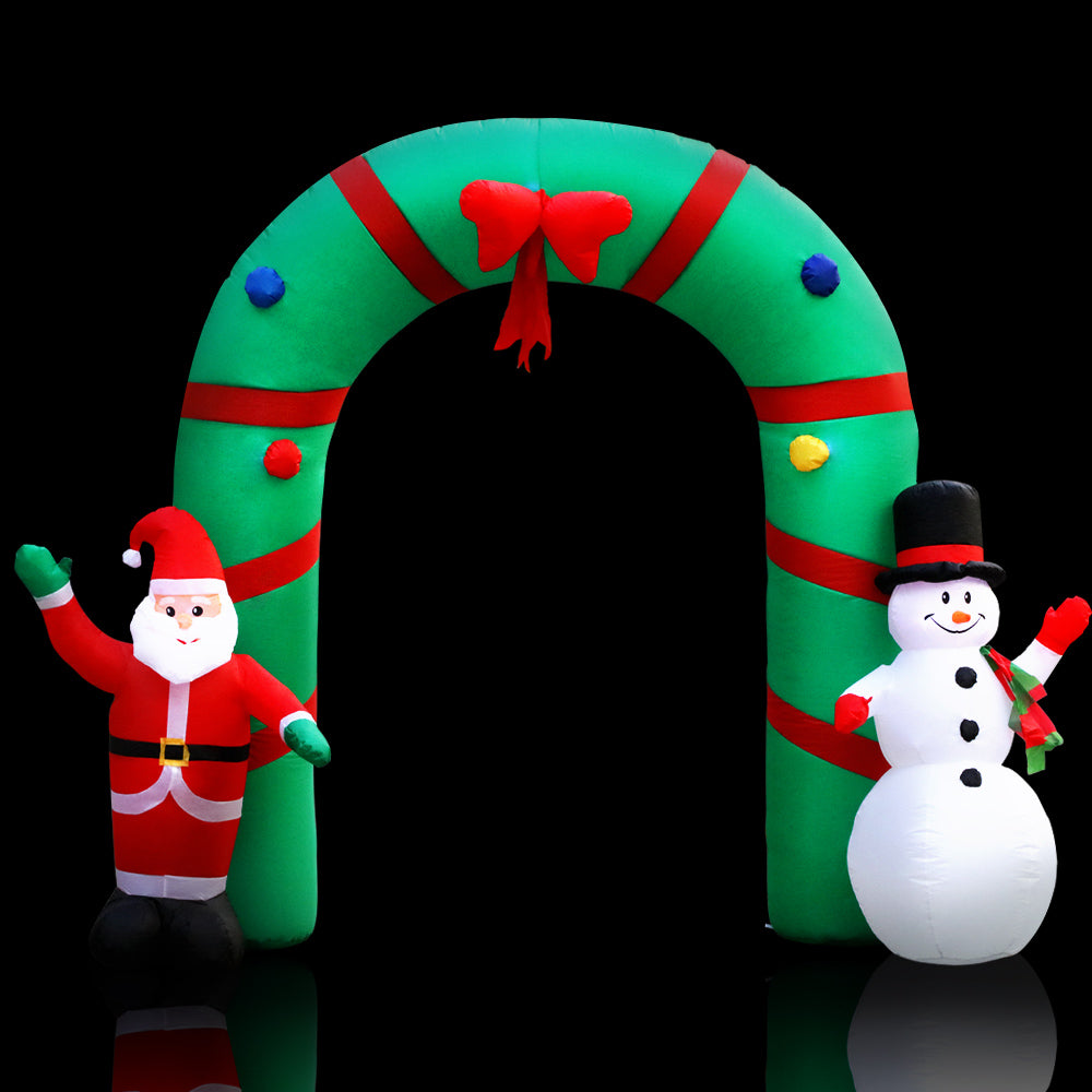 2.8M Inflatable Christmas Archway with Santa & Snowman – LED-Lit Outdoor Decoration
