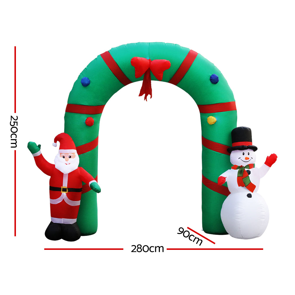 2.8M Inflatable Christmas Archway with Santa & Snowman – LED-Lit Outdoor Decoration