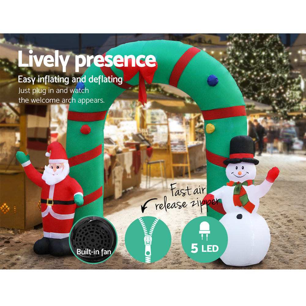 2.8M Inflatable Christmas Archway with Santa & Snowman – LED-Lit Outdoor Decoration